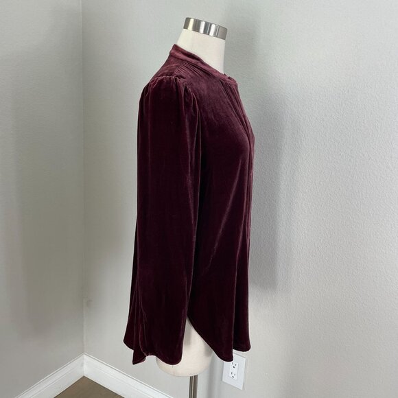 Theory Womens Medium Burgundy Tux Tunic Luxe Velvet Long Sleeve Top Shirt - Picture 8 of 12